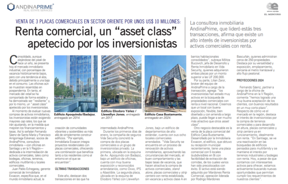 Prensa: Renta comercial, un “asset class” apetecido por los inversionistas